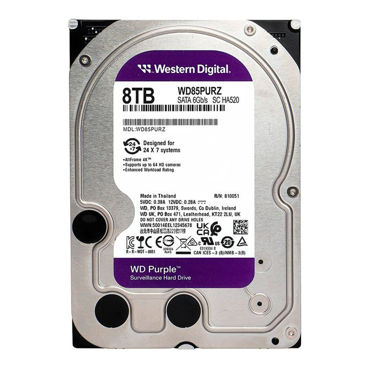 WD Purple 8TB 3.5" SATA Surveillance Hard Drive - view 2